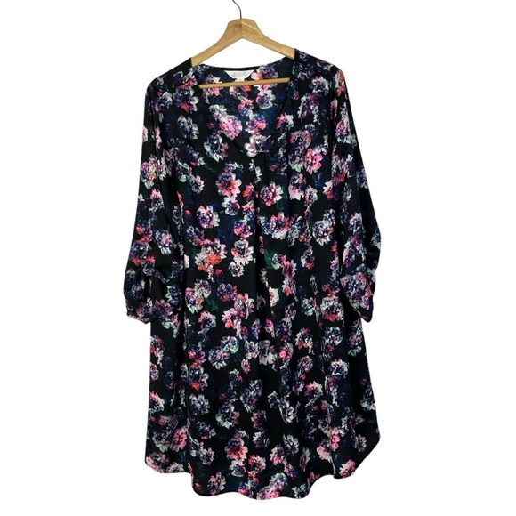 Decree Navy Blue & Pink Floral Long Sleeve Mini Dress 2X - Picture 1 of 4